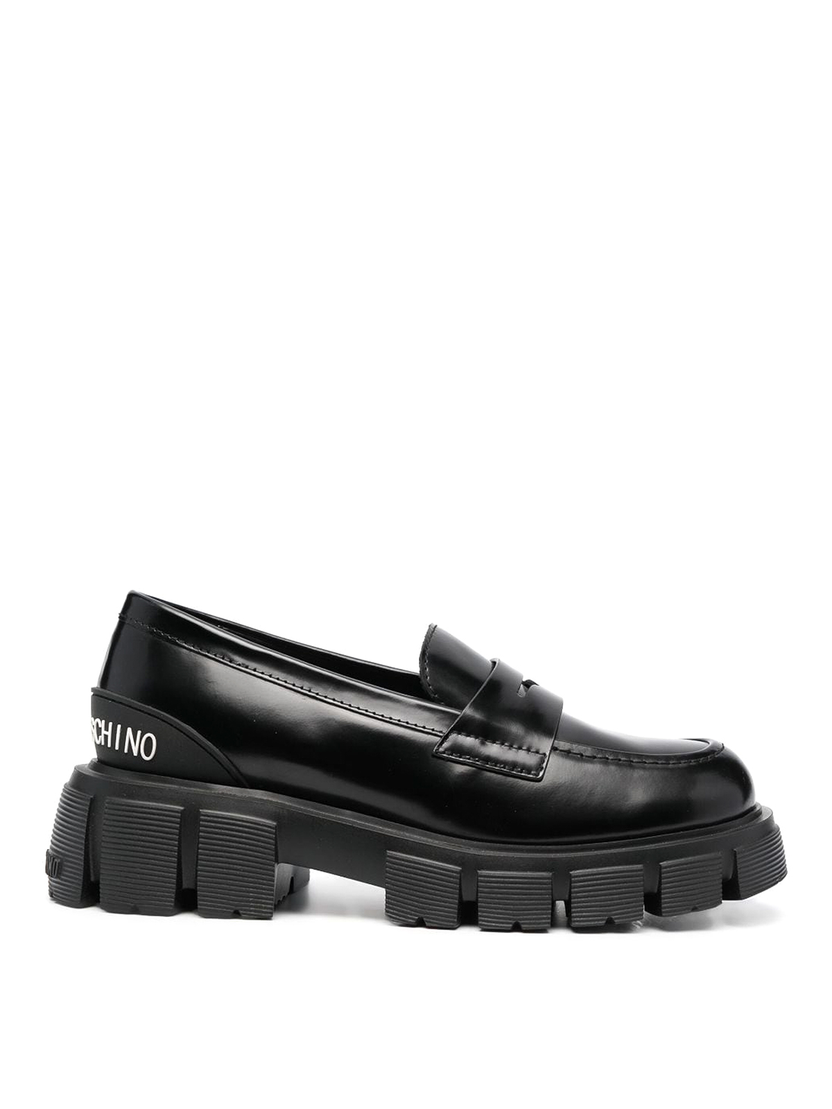 Shop Love Moschino Embossed-logo Loafers In Black
