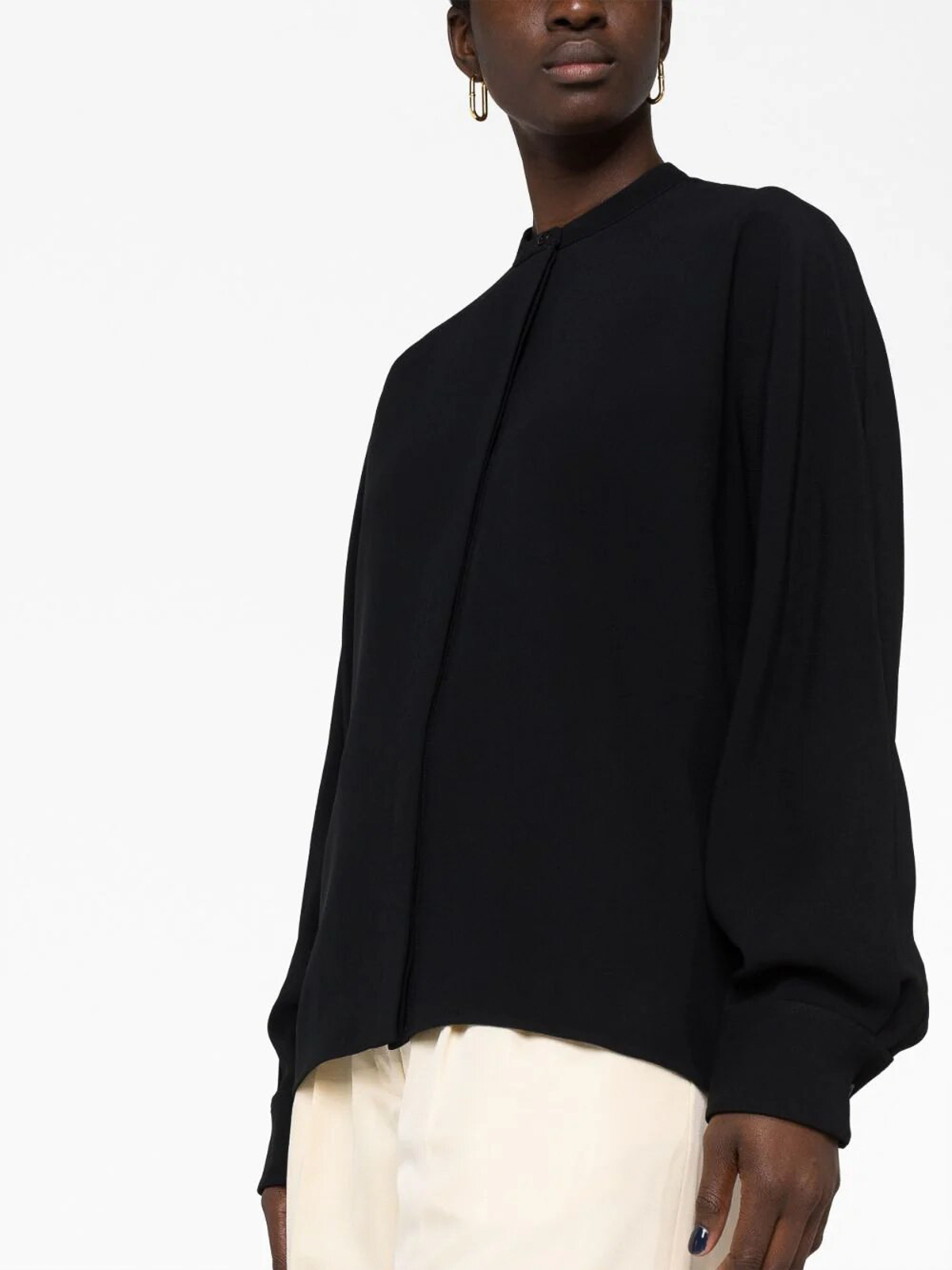 Shop Jil Sander Mandarin Collar Shirt In Black