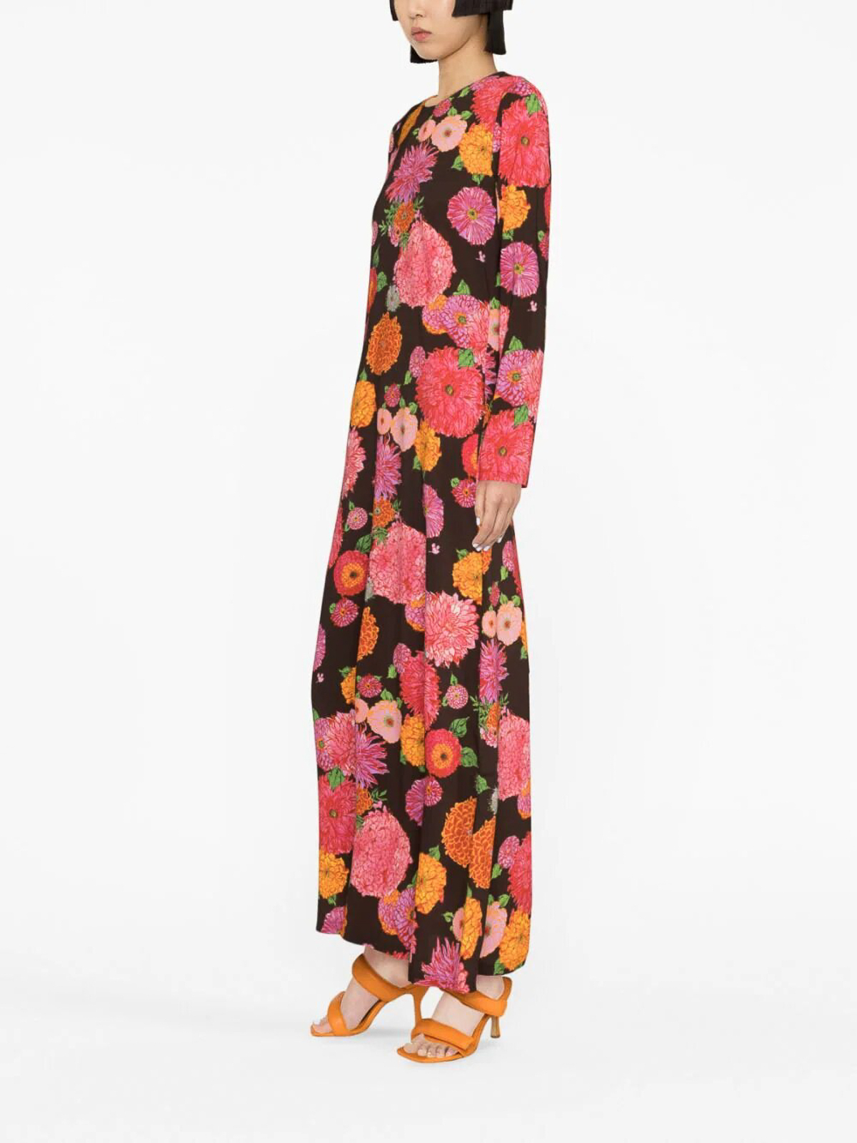 Shop La Doublej Long Sleeve Swing Dress In Multicolour