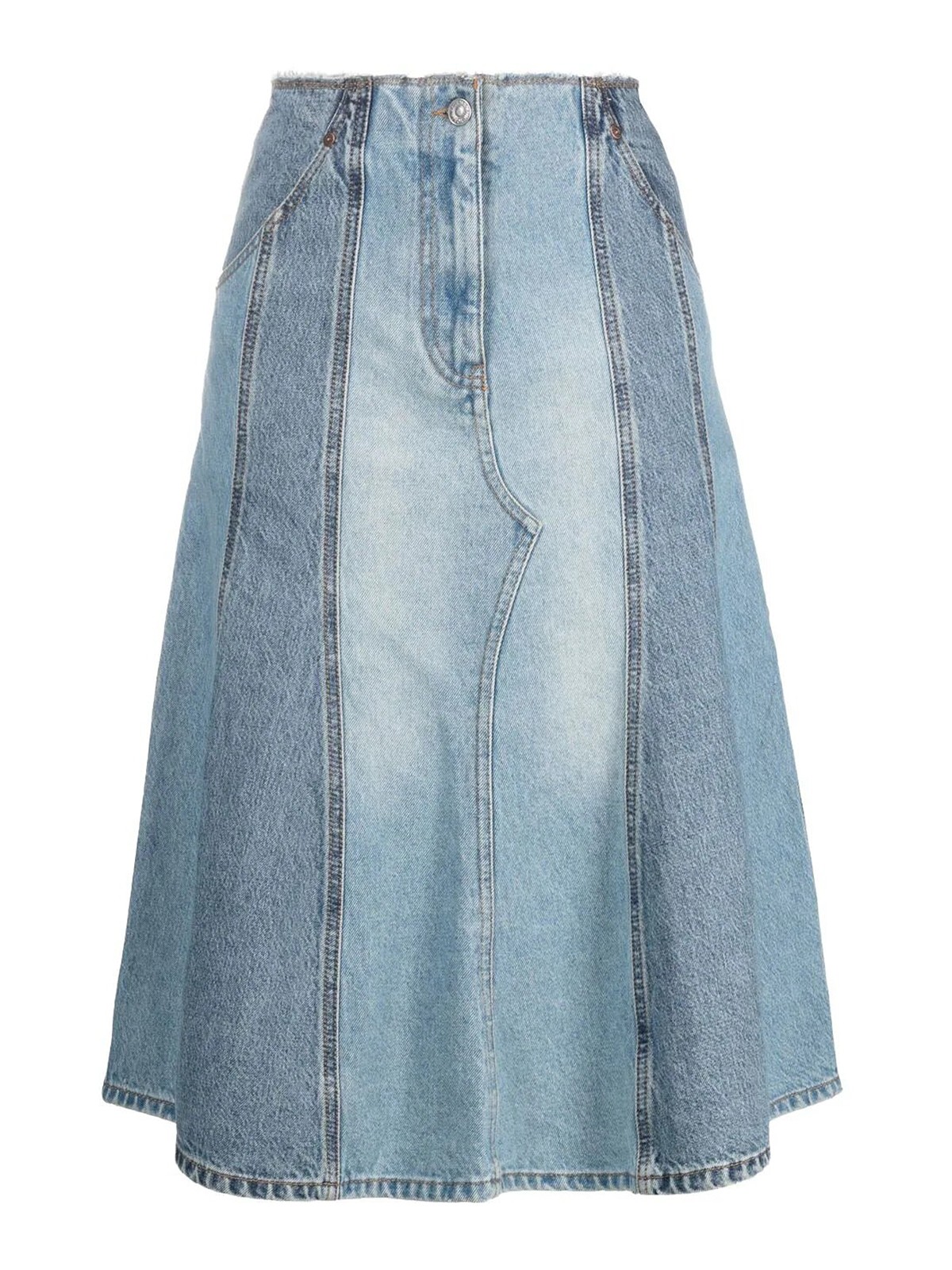 Shop Victoria Beckham Deconstructed Denim Midi Skirt