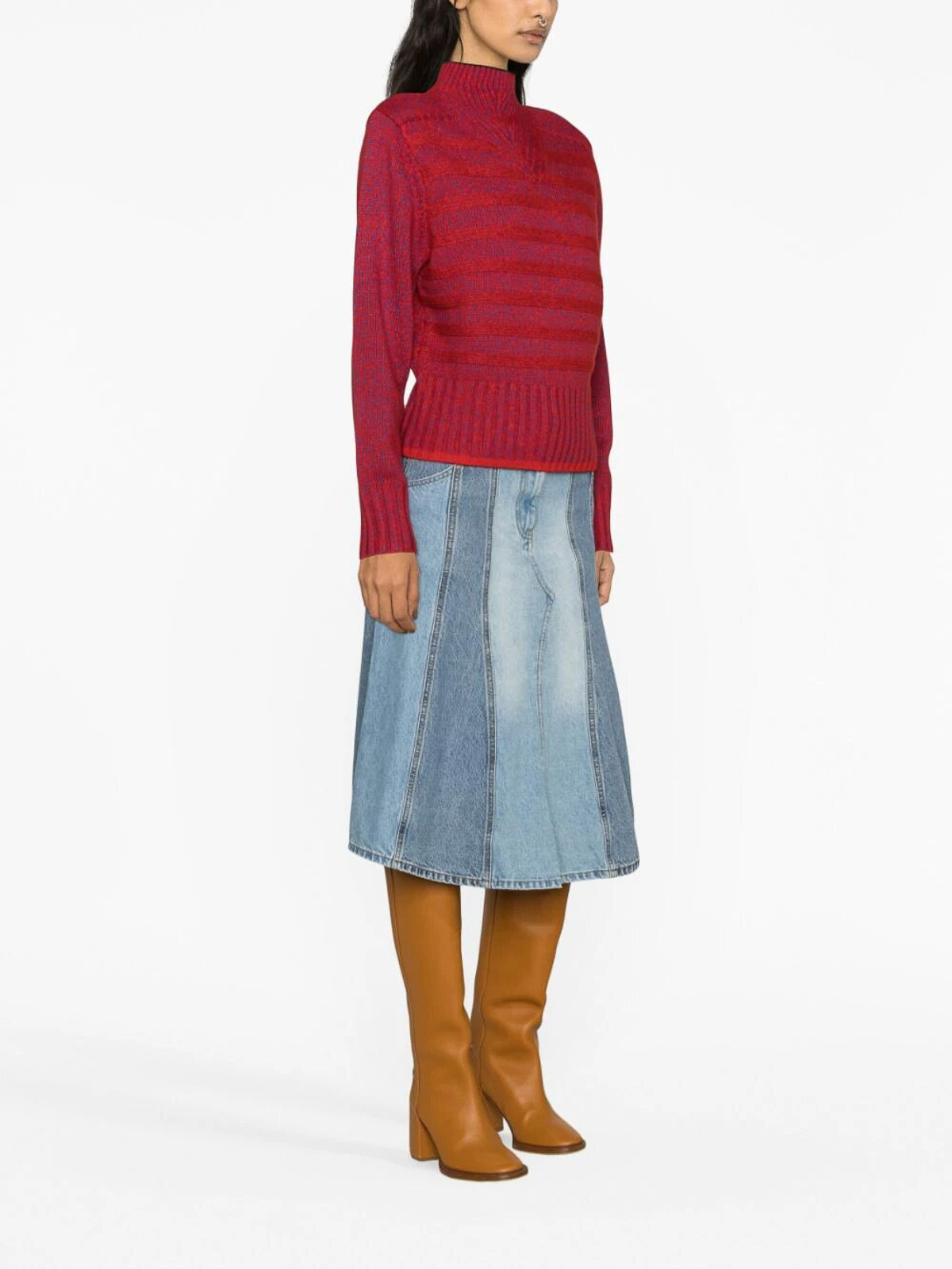 Shop Victoria Beckham Deconstructed Denim Midi Skirt