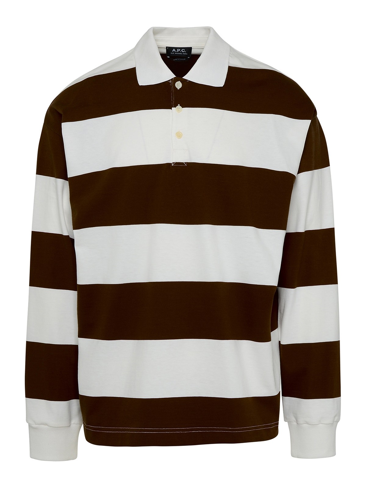 Shop Apc Riley Polo Shirt In Brown And White Cotton In Multicolour