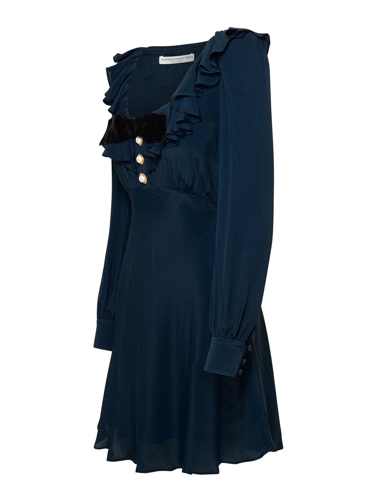 Shop Alessandra Rich Blue Silk Blend Dress In Azul Oscuro