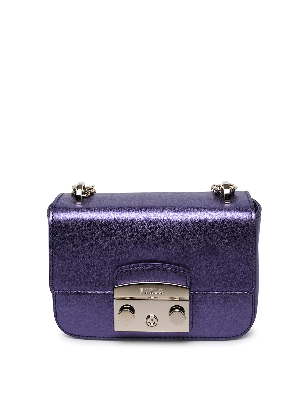Furla Metropolis Bag In Metallic Leather In Purple