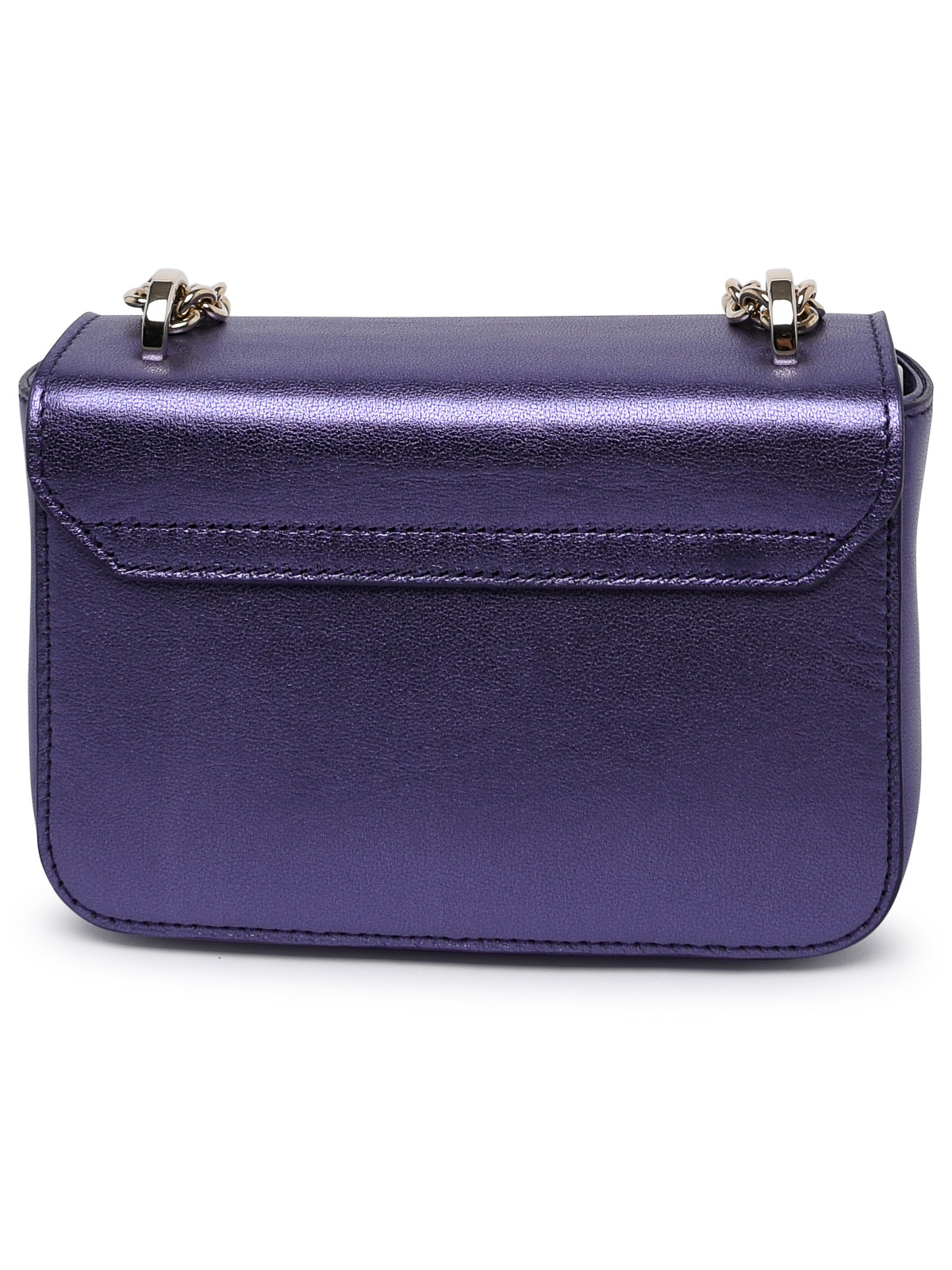 Shop Furla Metropolis Bag In Metallic Leather In Purple