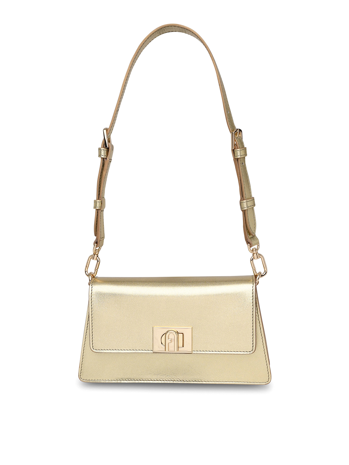 Furla Zoe Mini Shoulder Bag In Gold Leather