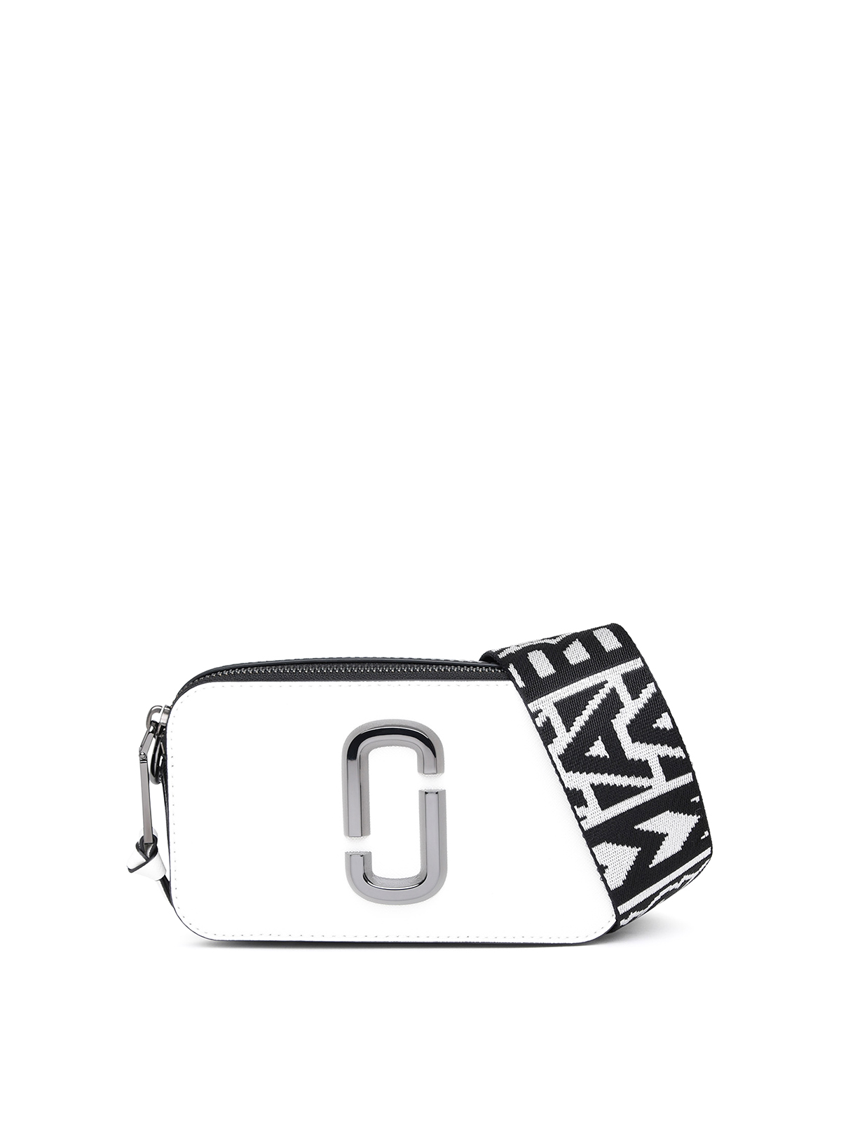 Marc Jacobs Snapshot Shoulder Strap In Two-tone Leather In Black