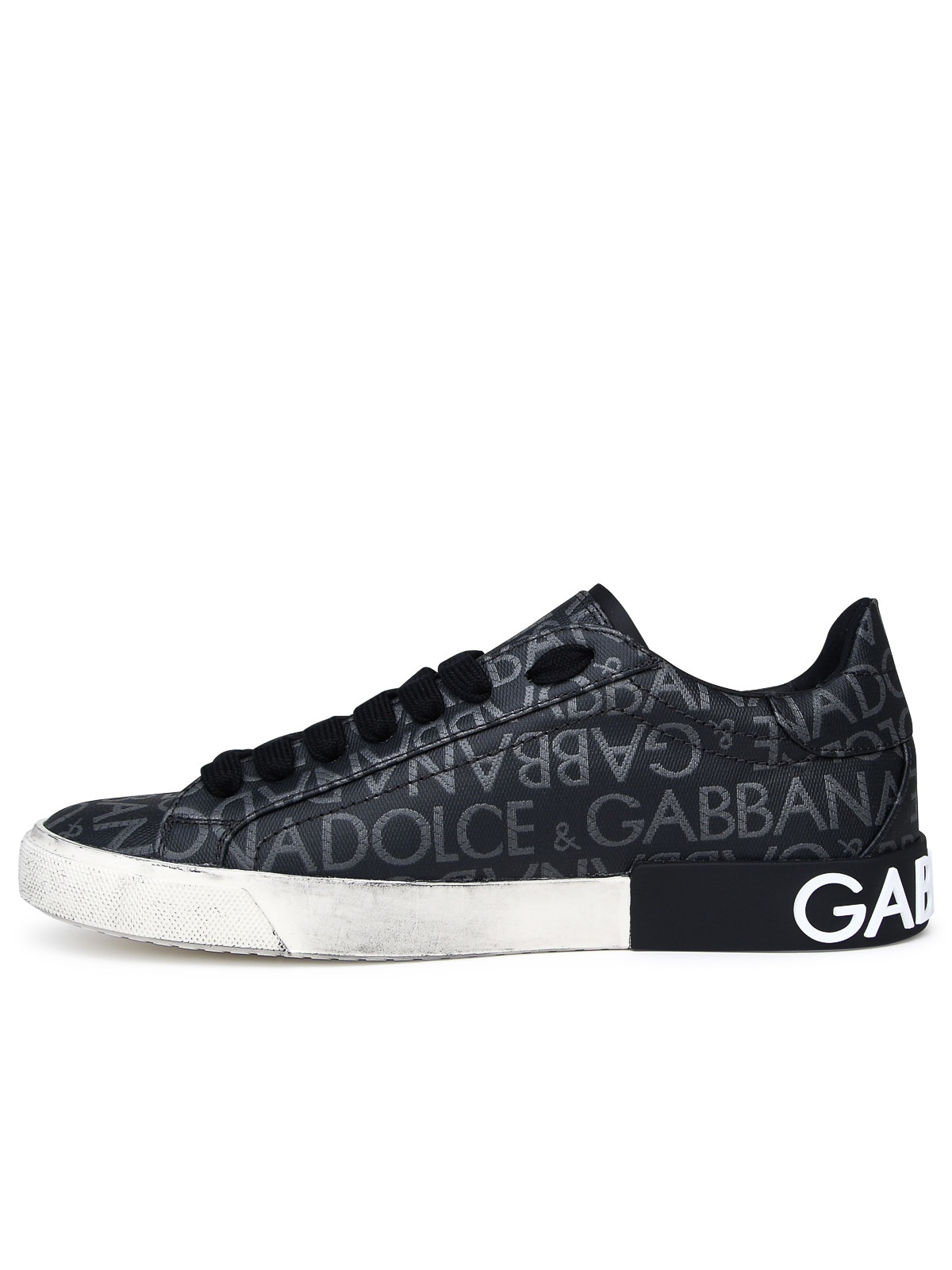 Shop Dolce & Gabbana Portofino Sneaker In Black Leather In Gris
