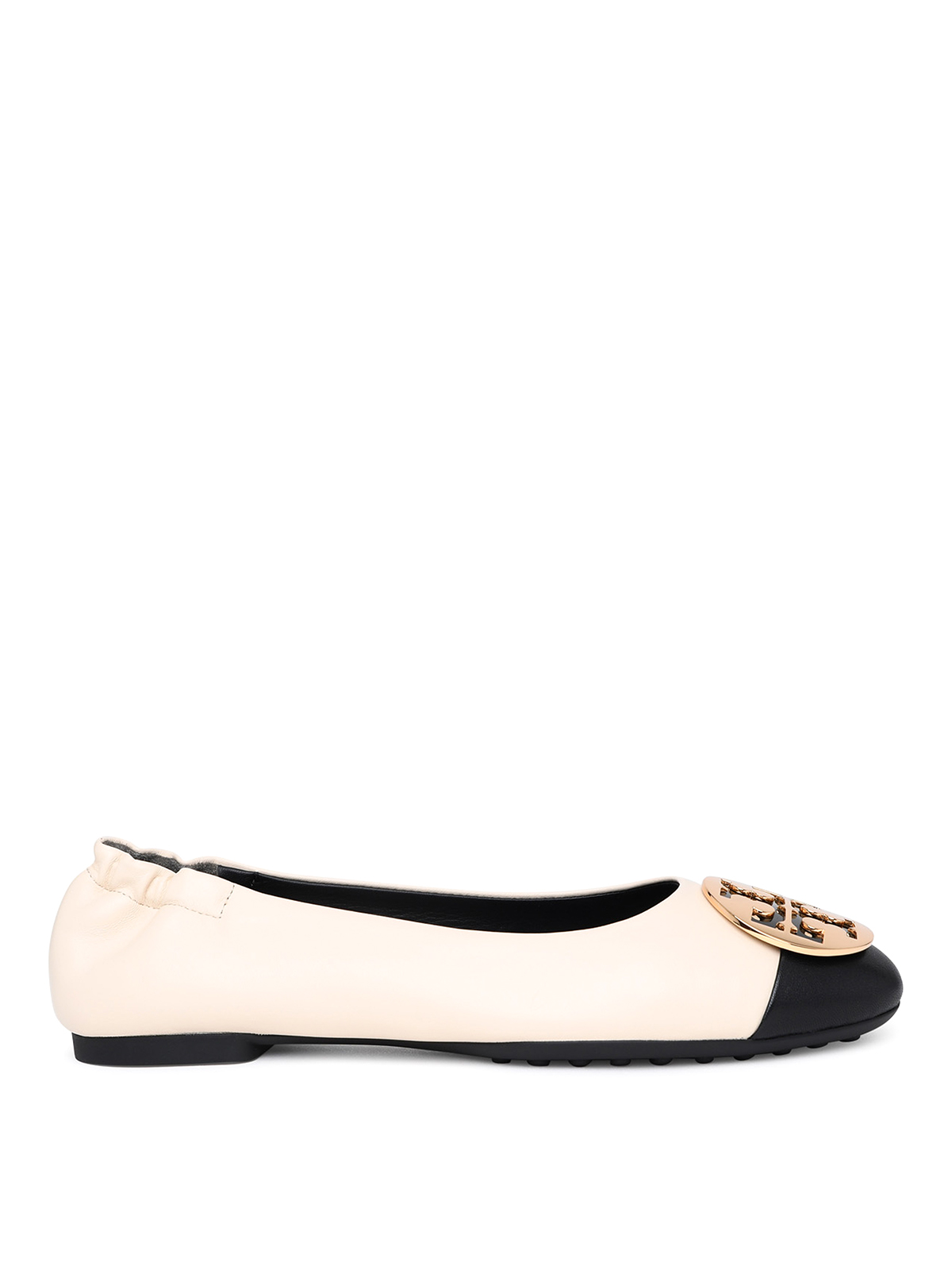 Shop Tory Burch Claire Ballerina In Two-tone Leather In Beige