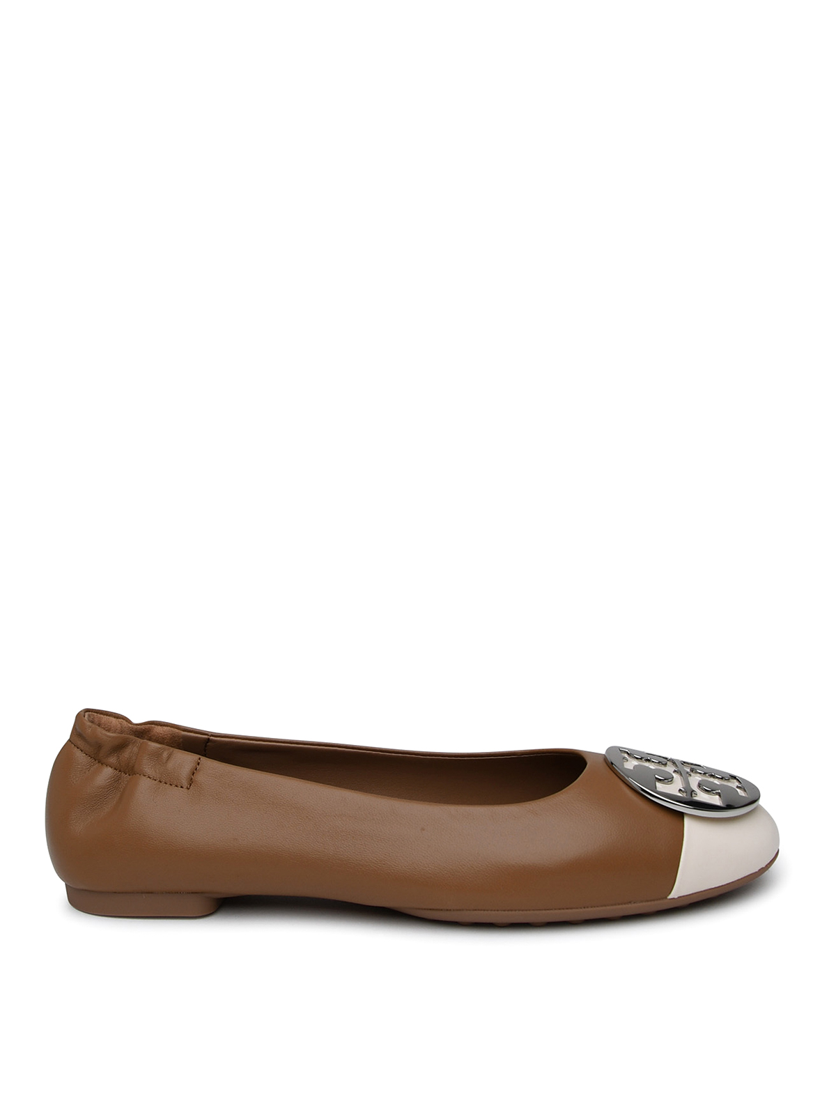 Shop Tory Burch Claire Ballerina In Two-tone Leather In Brown