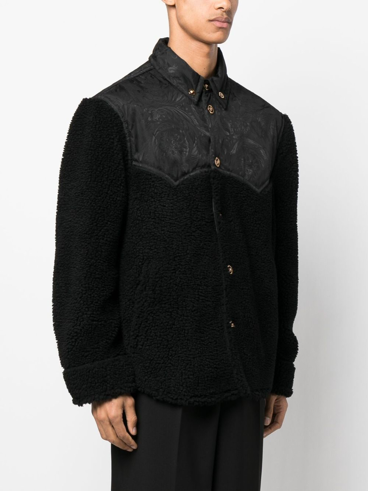 Shop Versace Fleece Jacket In Black