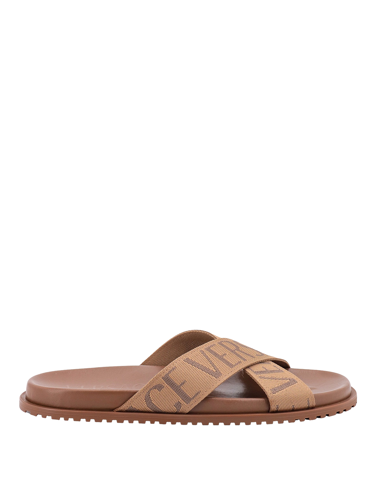 Shop Versace Slipper In Brown Mixed Leather