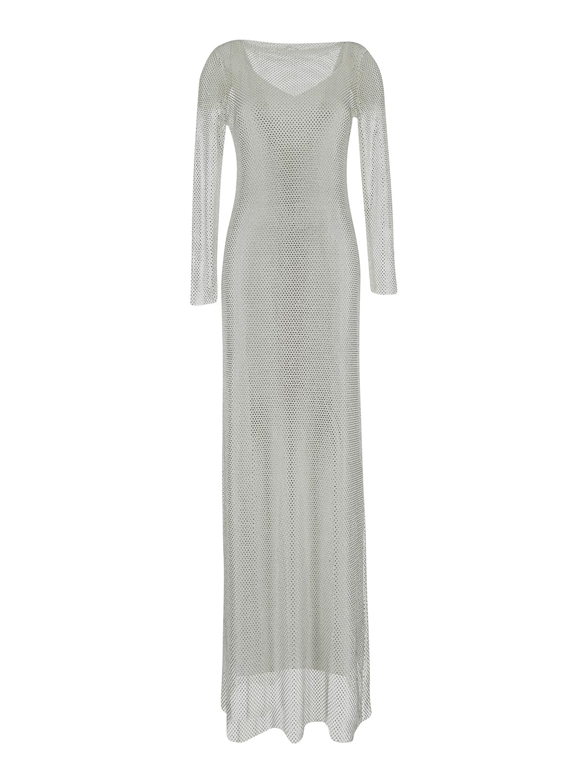 Max Mara Caracas Embroidered Mesh Dress With Crystal In Blanco
