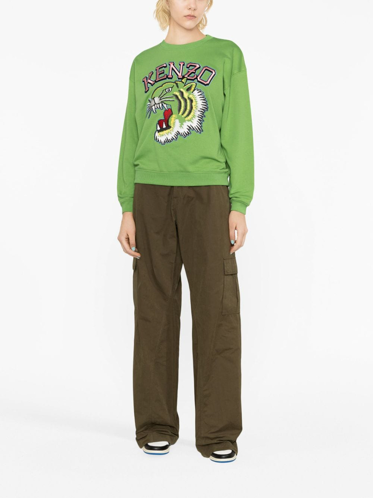Shop Kenzo Tiger Varsity Cotton Sweatshirt In Green