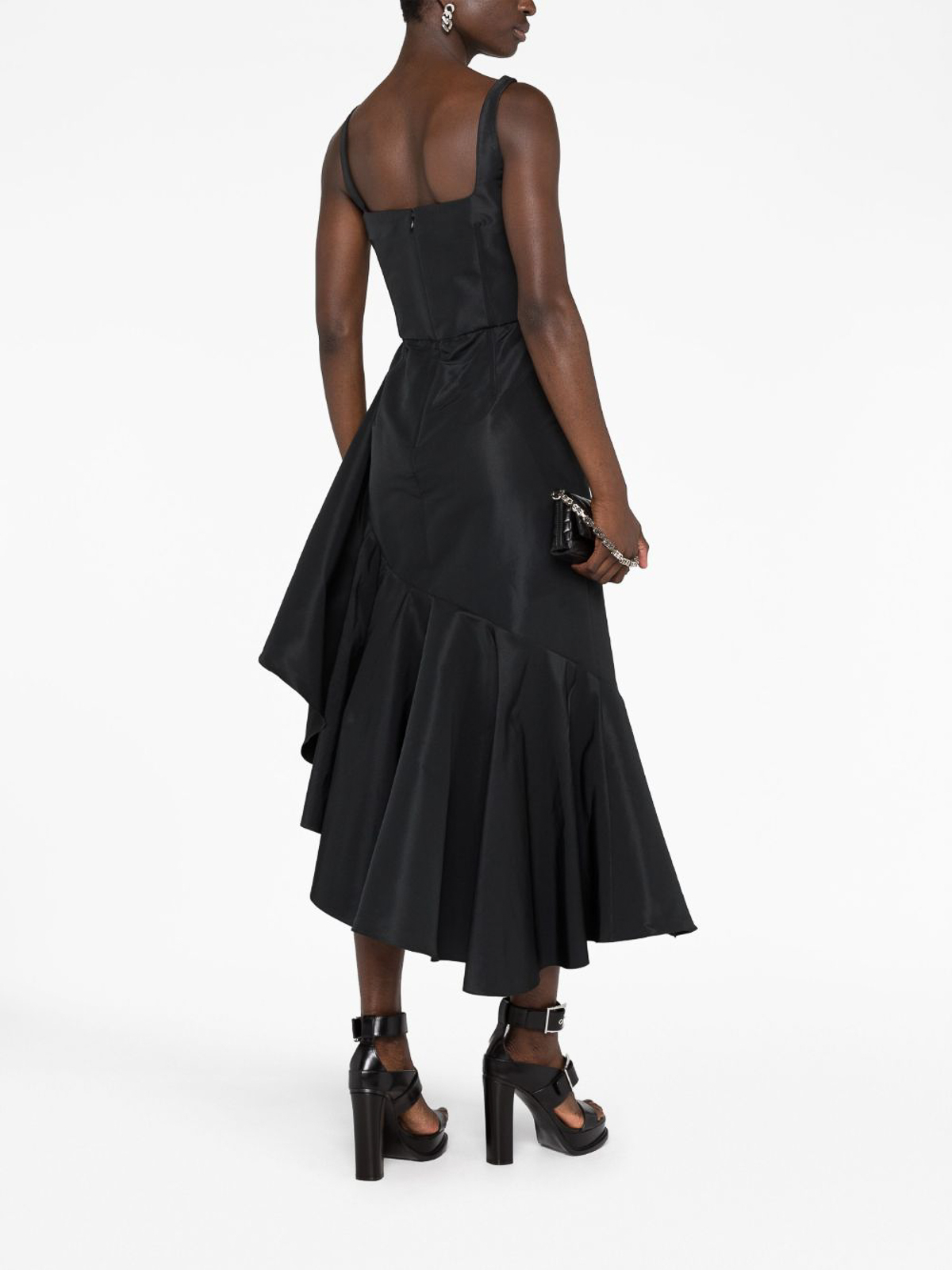Shop Alexander Mcqueen Asymmetric Draped Midi Dress In Black