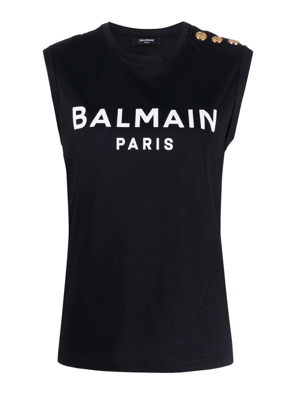 Shop Balmain Sleeveless Cotton Top In Black