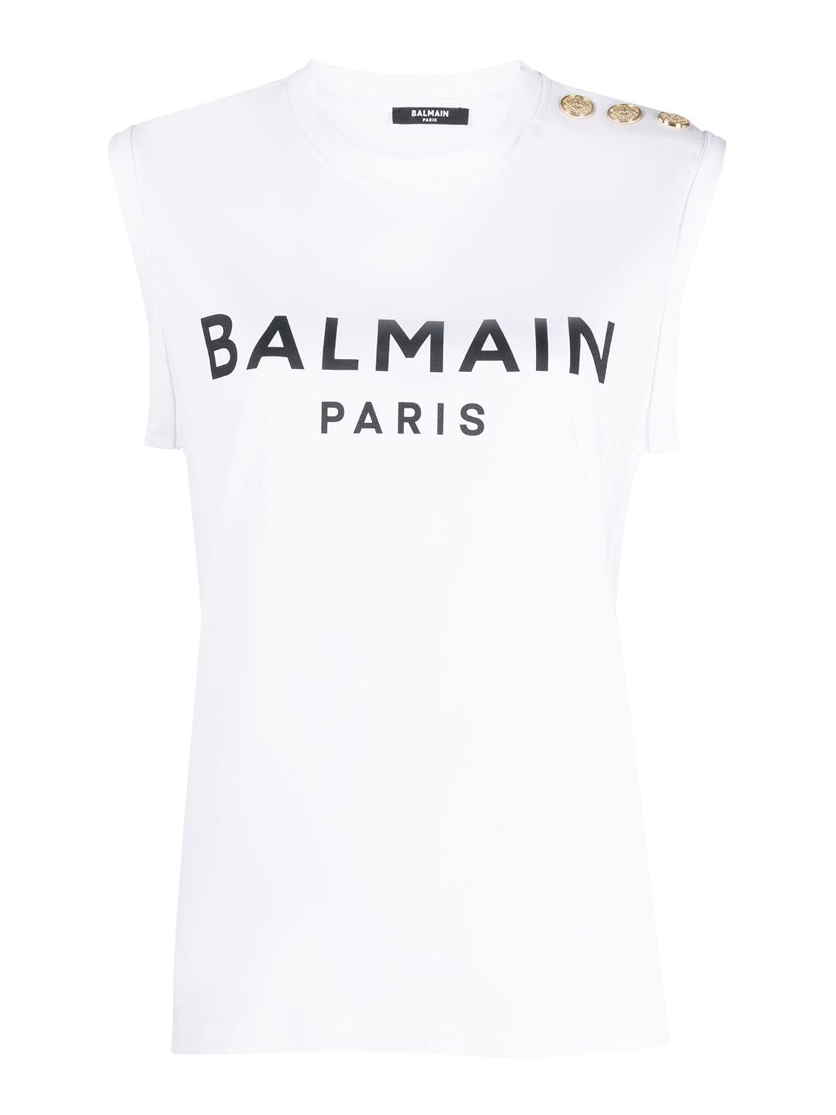 Shop Balmain Sleeveless Cotton Top In White