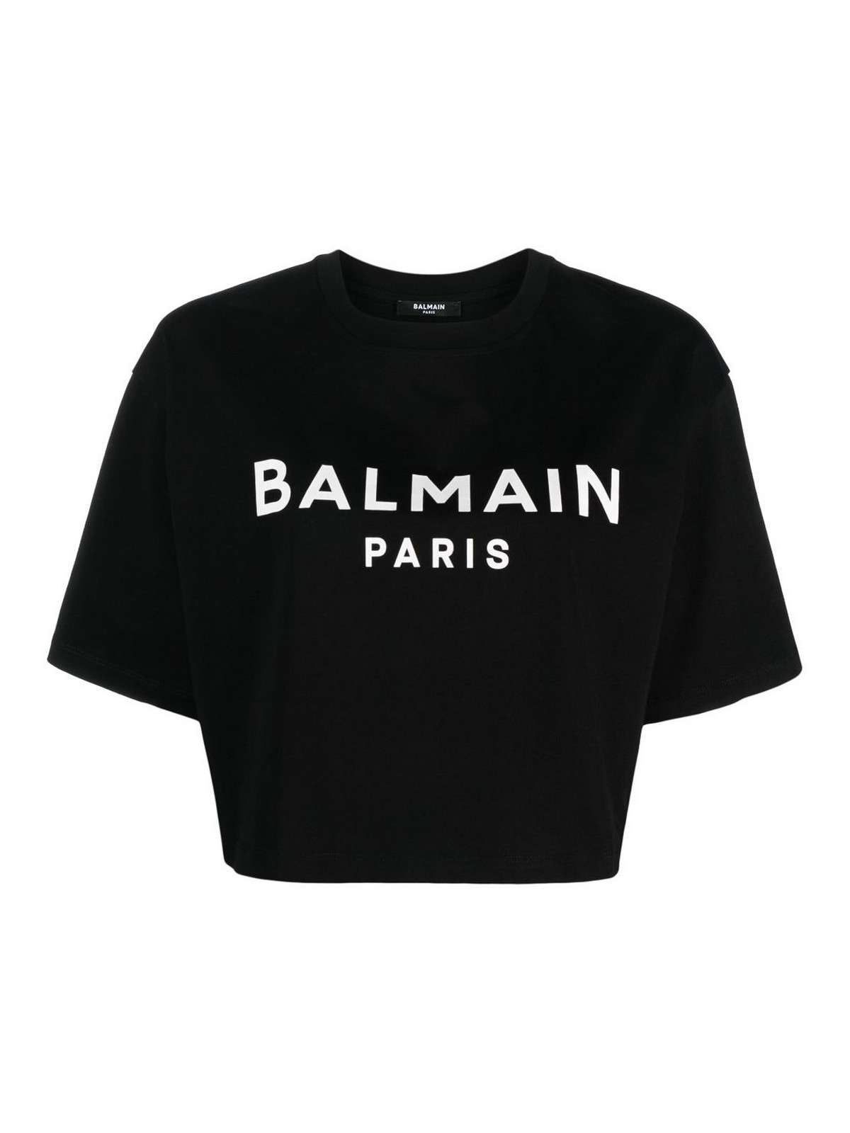 Shop Balmain Logo Cropped Cotton T-shirt In Black