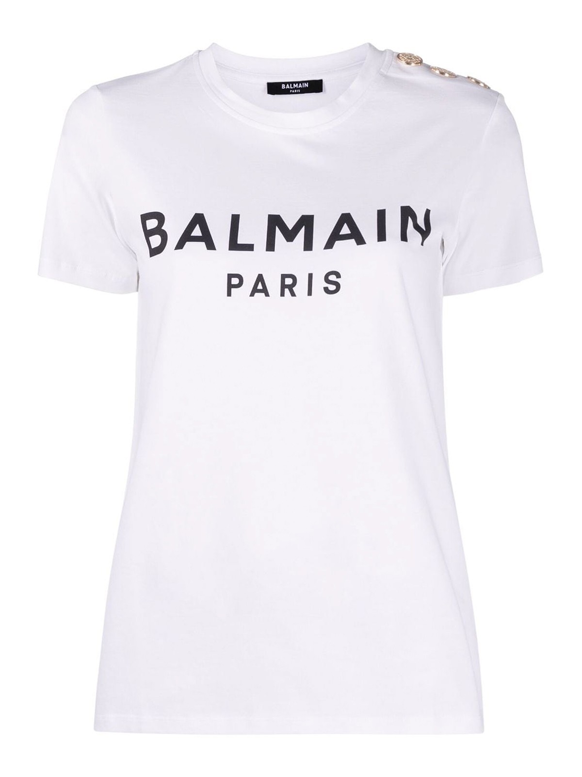 Shop Balmain Logo Cotton T-shirt In Blanco