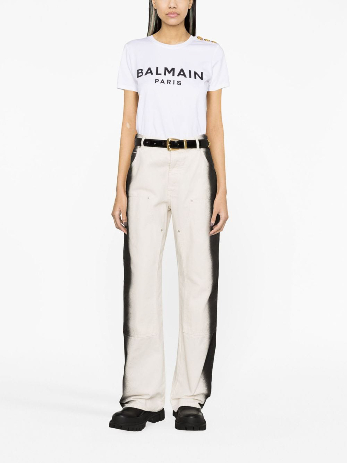 Shop Balmain Logo Cotton T-shirt In Blanco