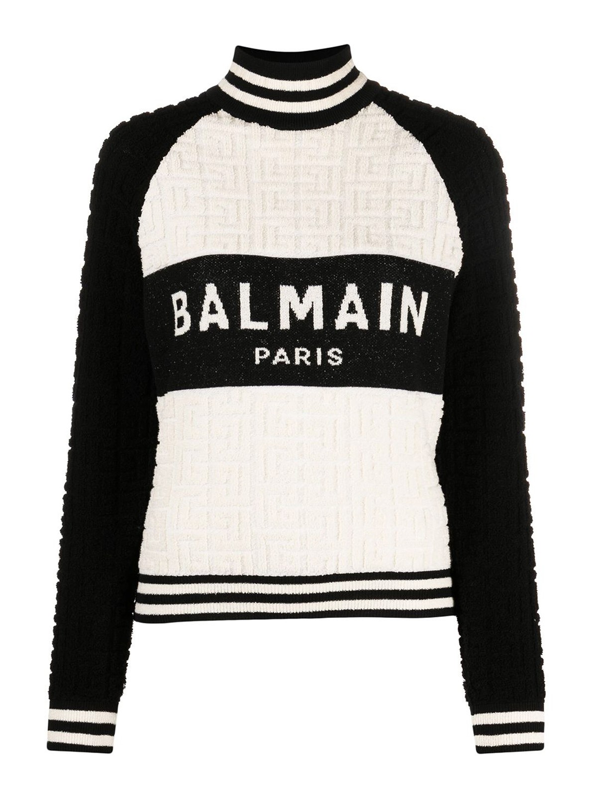 Balmain Wool Blend High Neck Sweater In Negro