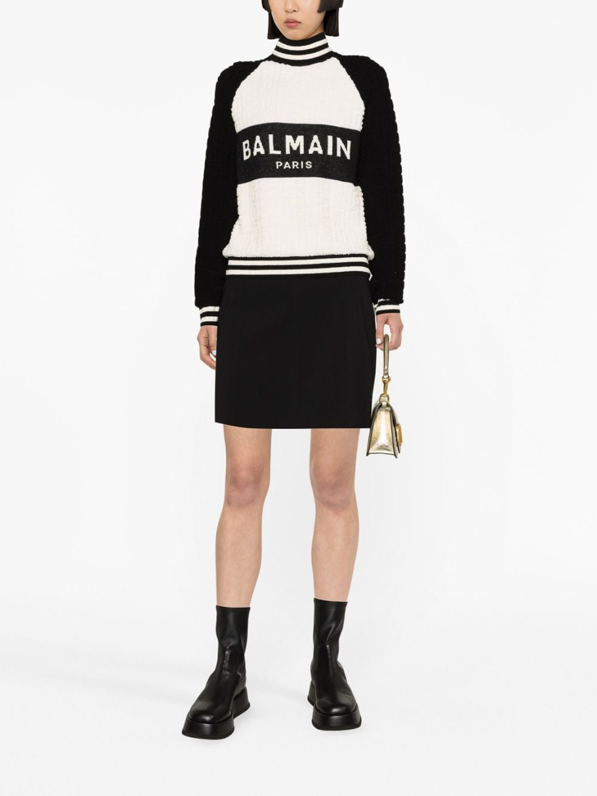 Shop Balmain Wool Blend High Neck Sweater In Negro