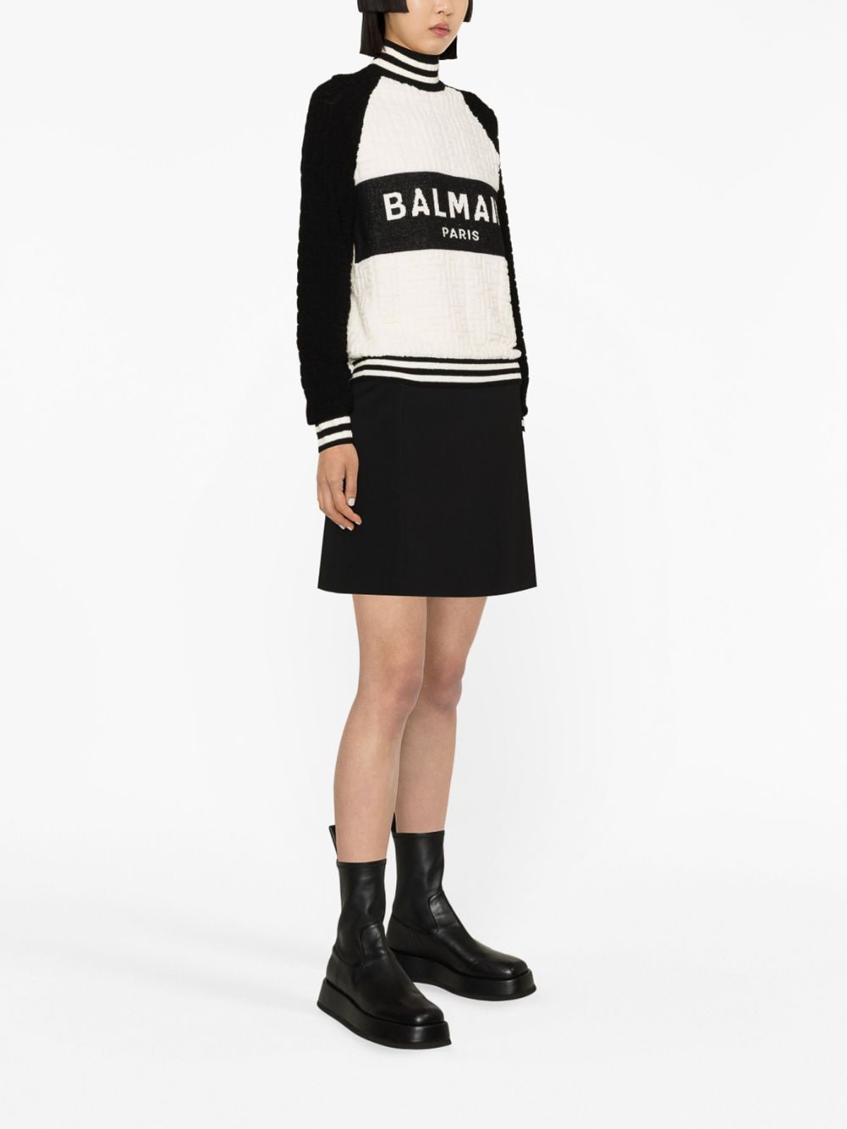 Shop Balmain Wool Blend High Neck Sweater In Negro