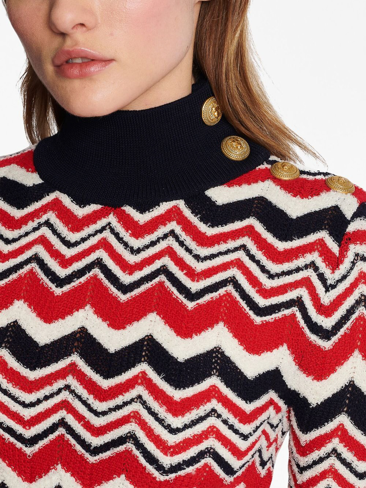 Shop Balmain Chevron High Neck Sweater In Multicolour