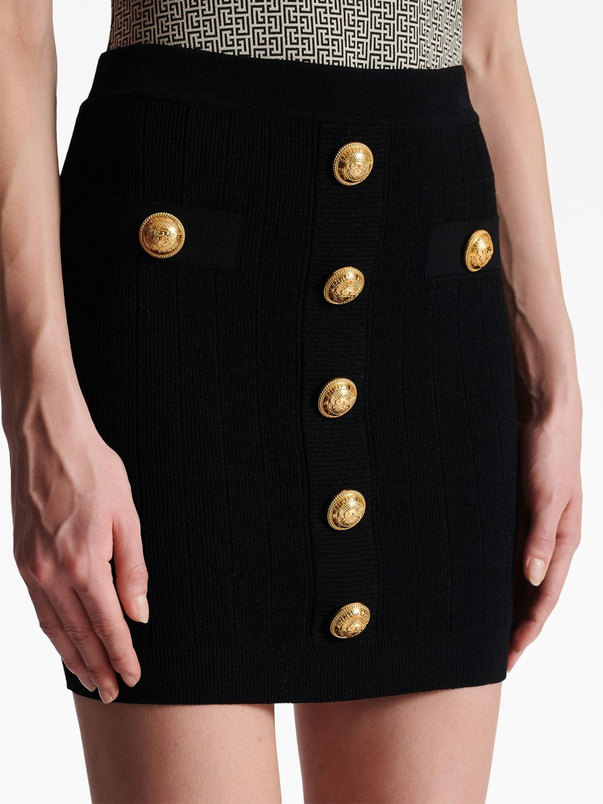 Shop Balmain High Waist Buttoned Mini Skirt In Black