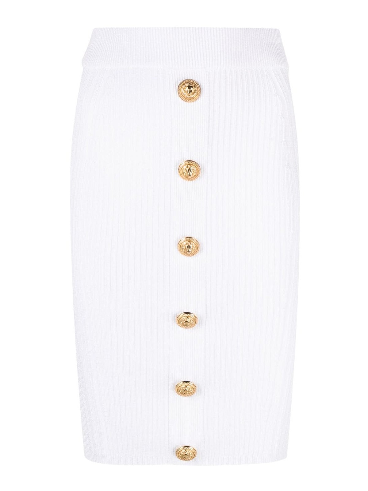 Balmain High Waist Buttoned Knit Skirt In Blanco