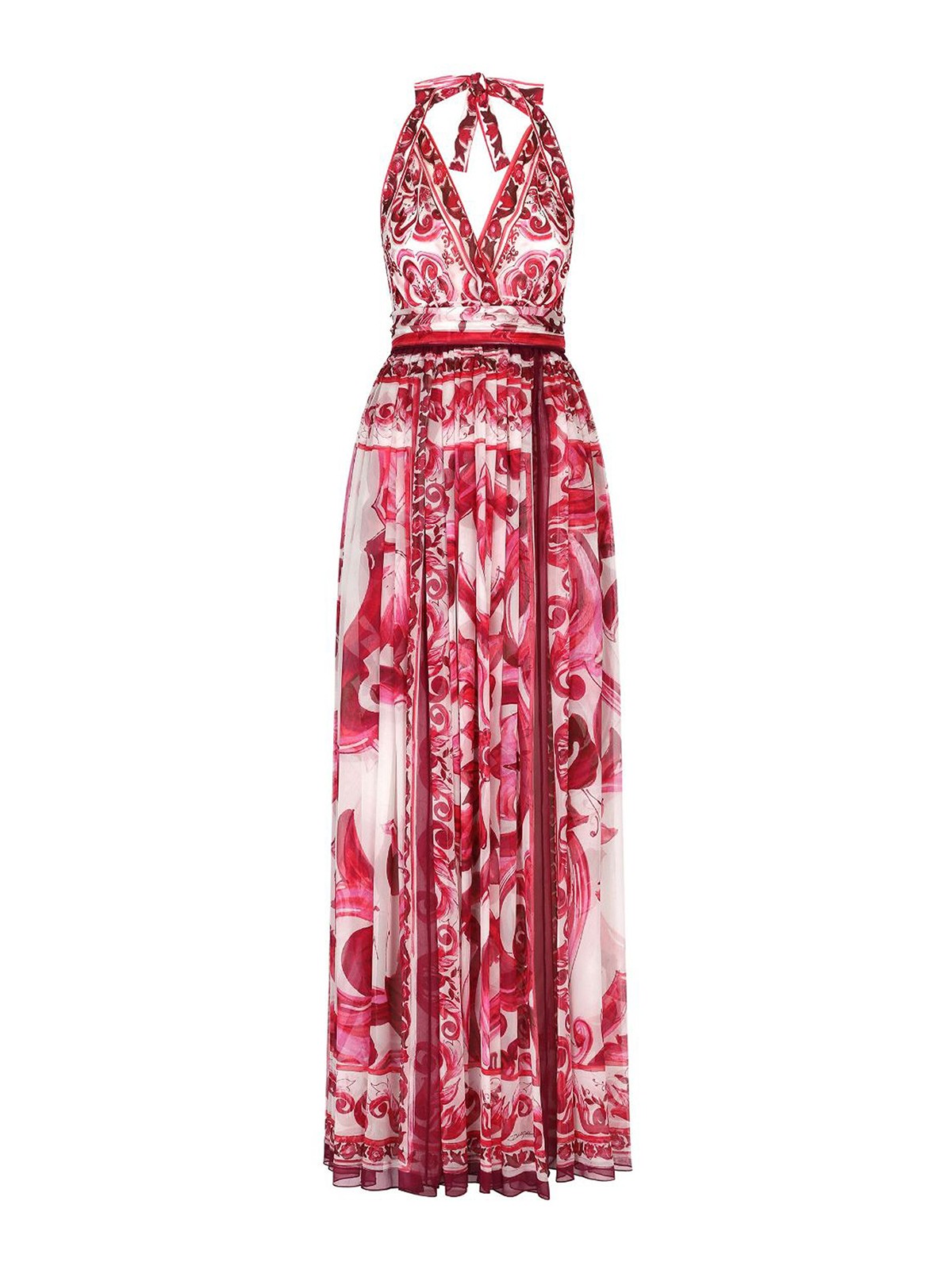 Dolce & Gabbana Majolica Print Silk Long Dress In Multicolour