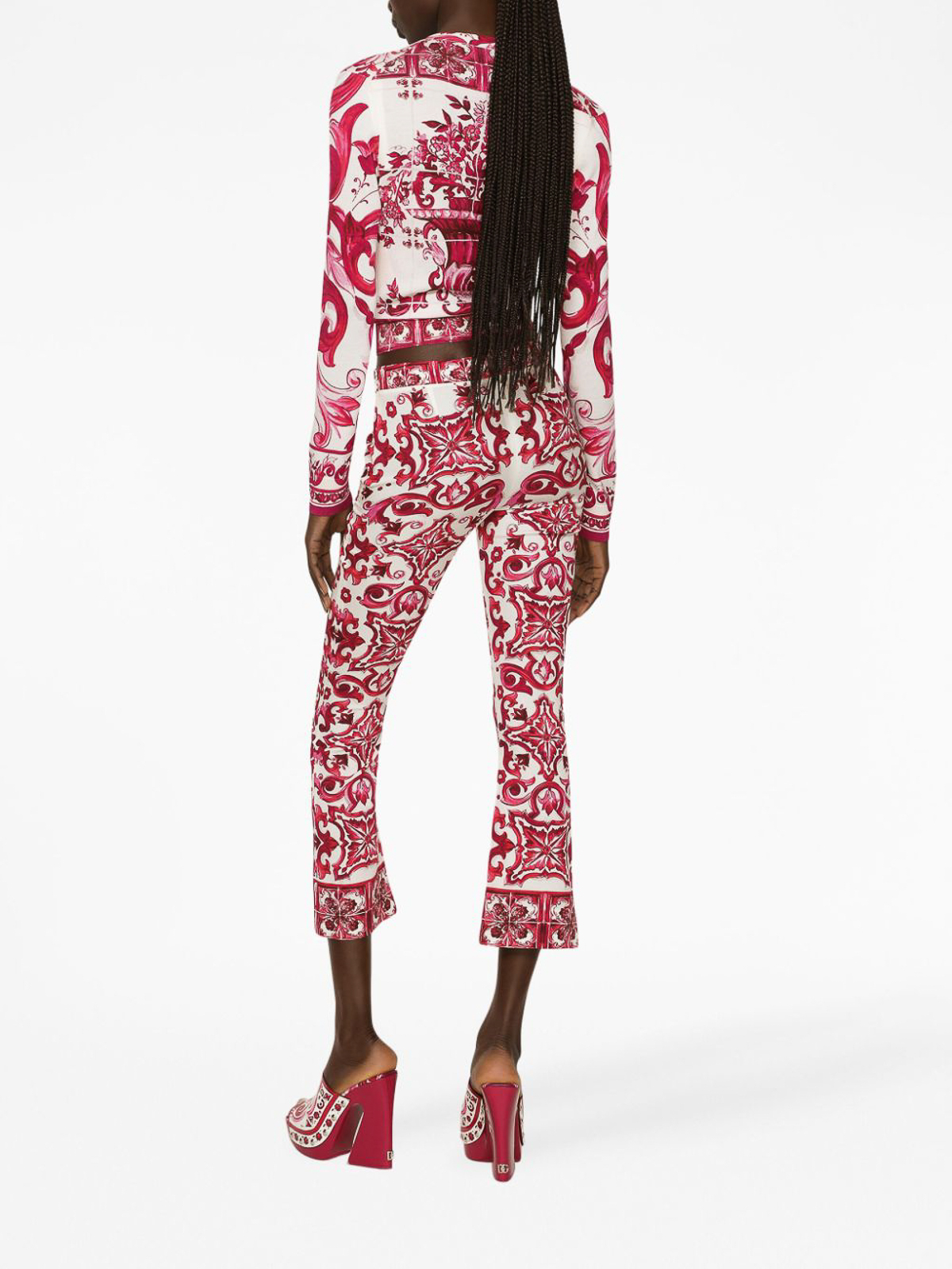 Shop Dolce & Gabbana Majolica Print Silk Trousers In Multicolour