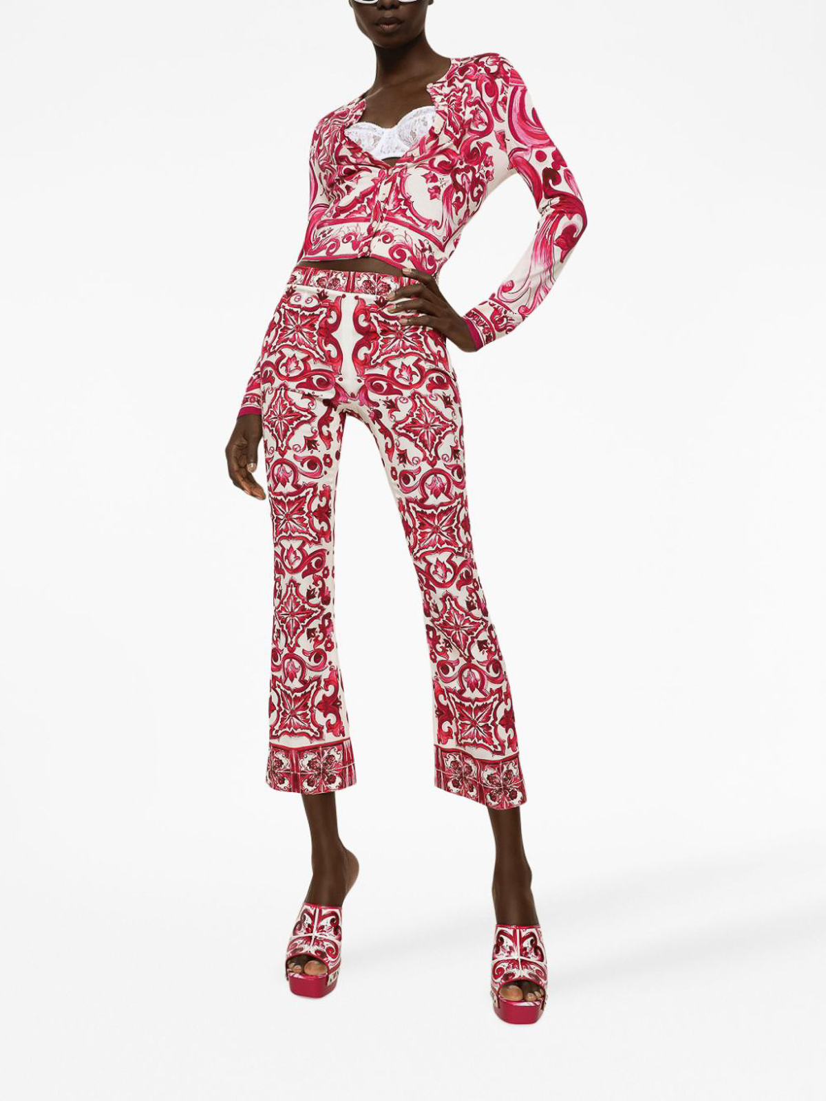 Shop Dolce & Gabbana Majolica Print Silk Trousers In Multicolour