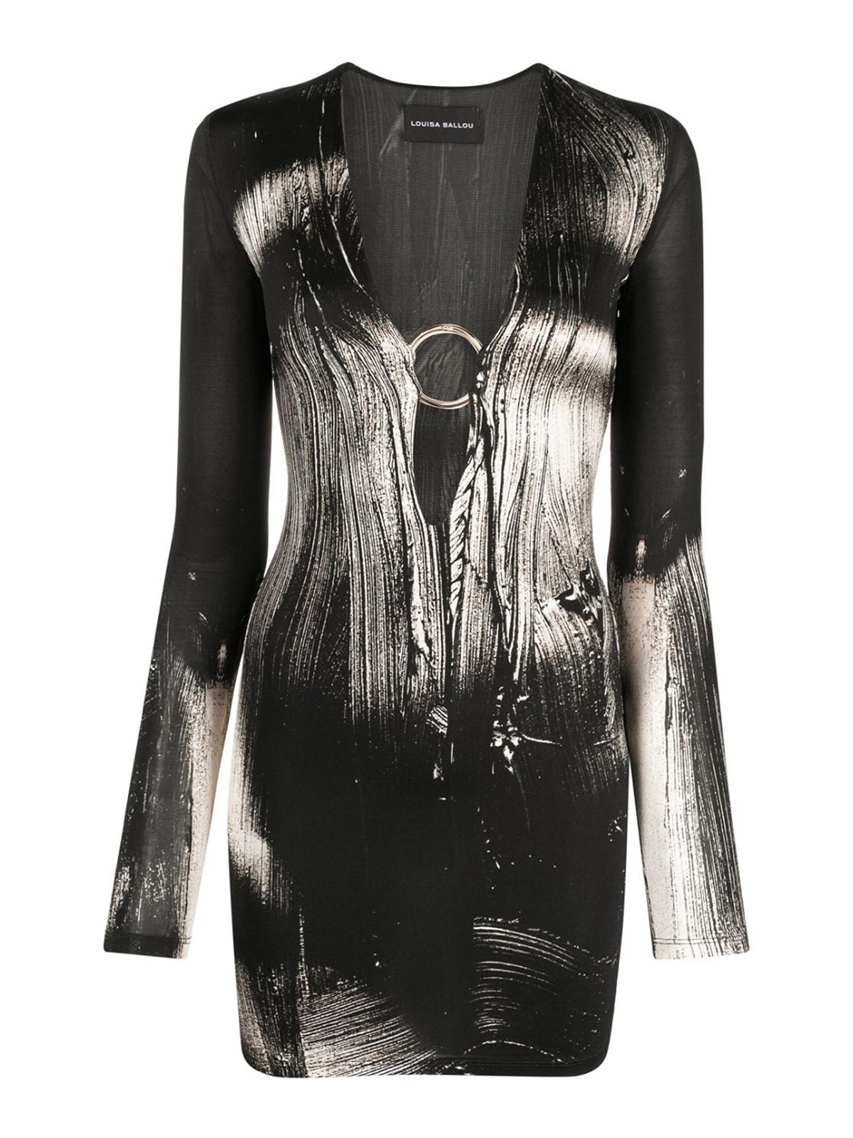 Louisa Ballou Printed Cut-out Short Dress In Black