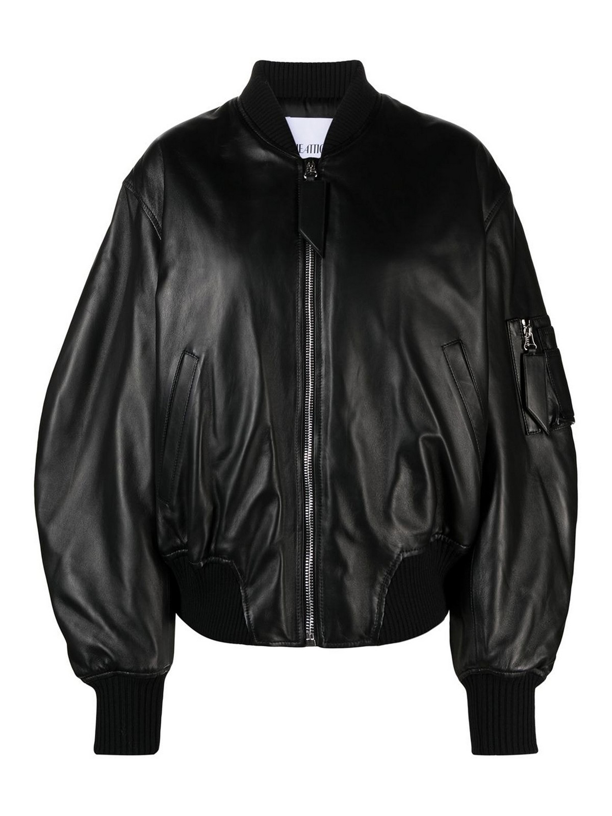 Shop Attico Anja Leather Bomber Jacket In Negro