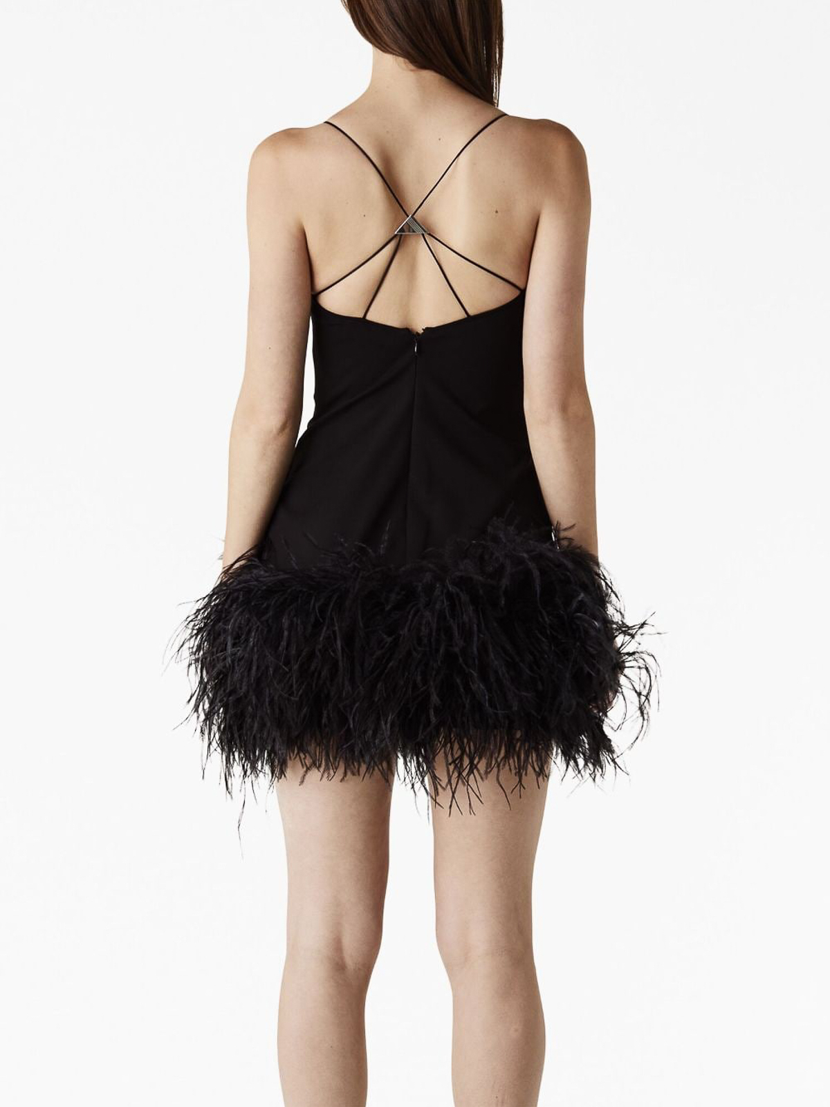 Shop Attico Fujiko Feather Trimmed Mini Dress In Negro