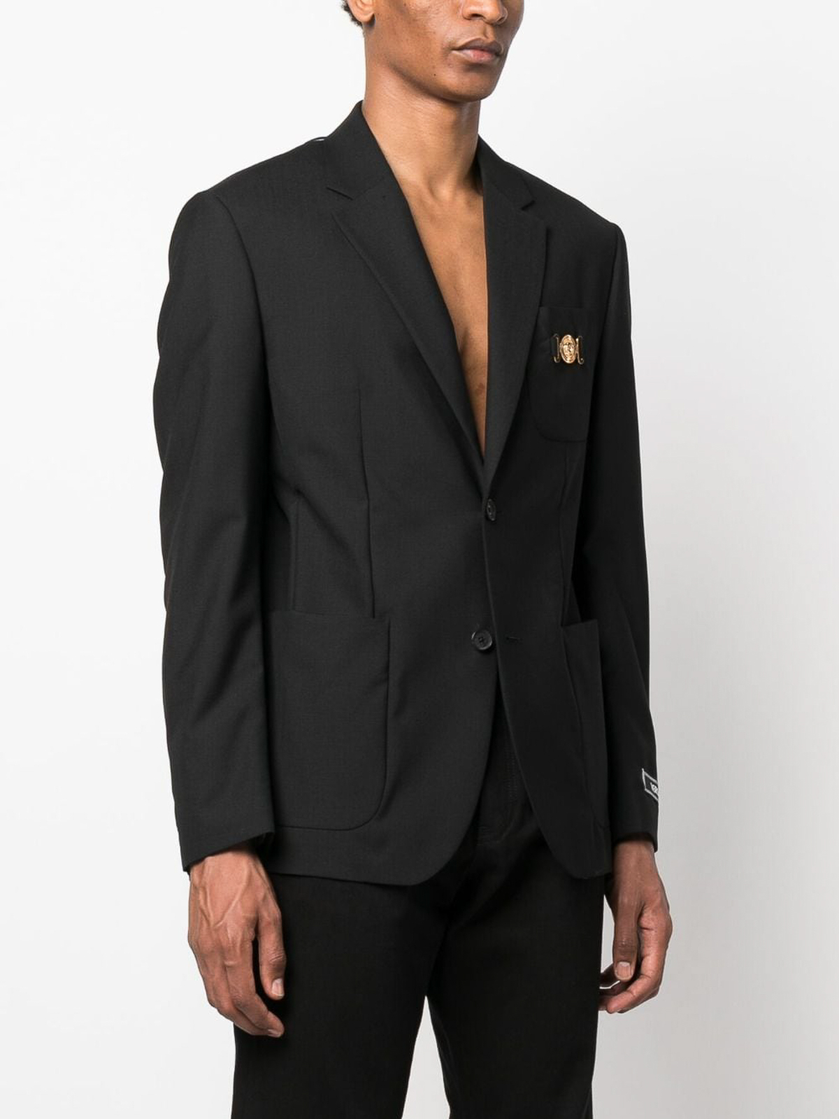 Shop Versace Single-breasted Wool Blend Jacket In Negro