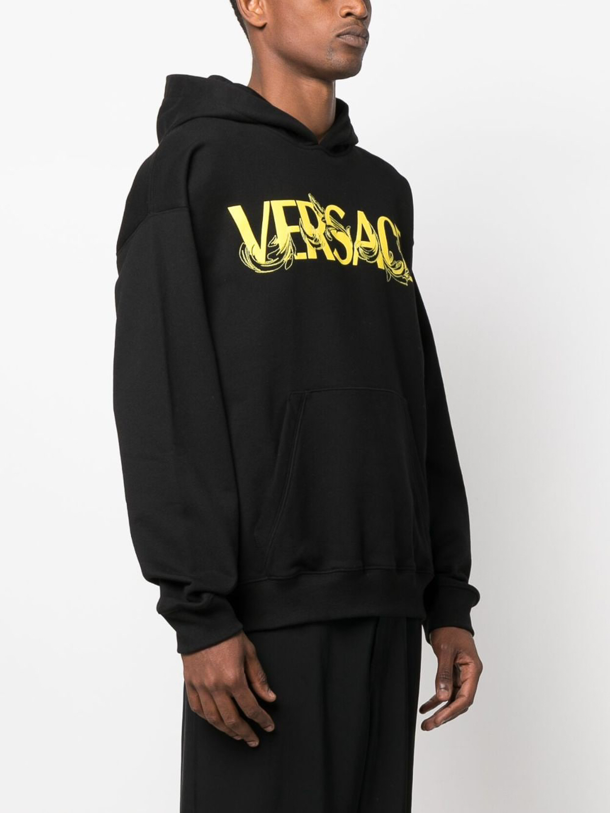 Shop Versace Logo Fleece Hoodie In Black