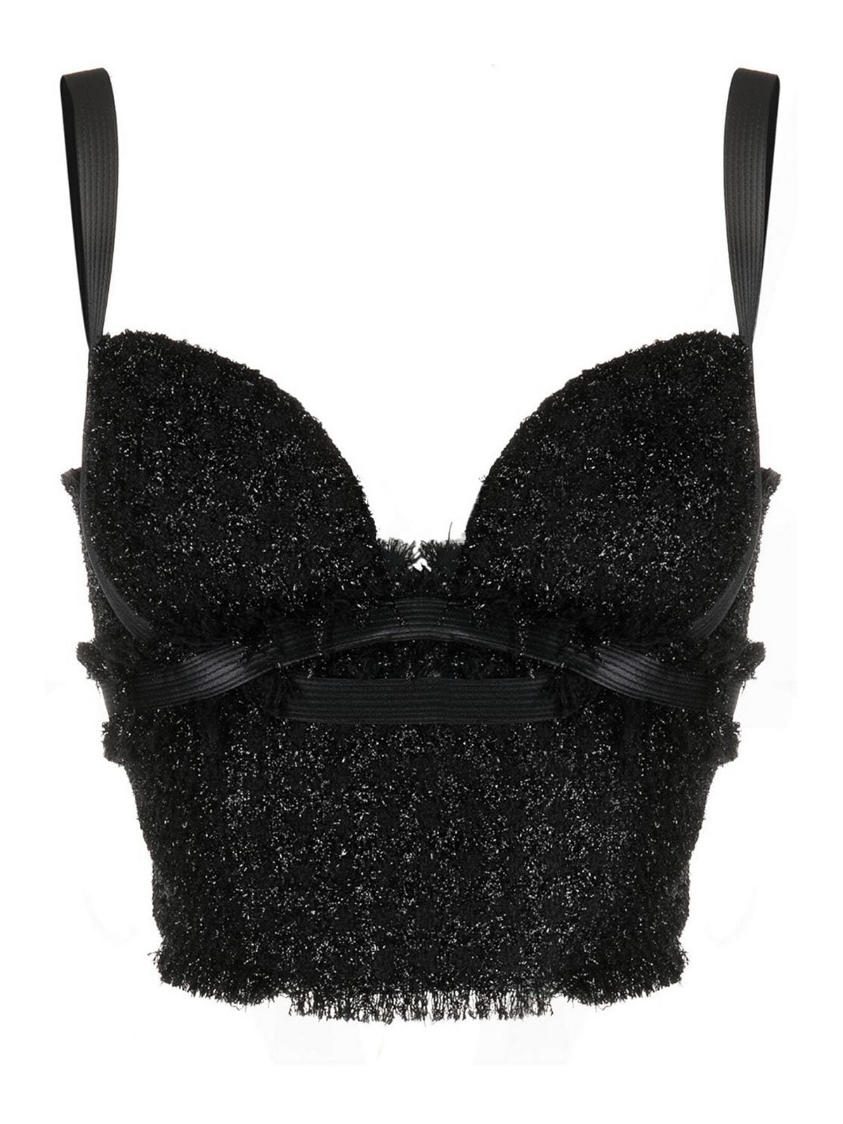 Shop Versace Vichy Tweed Top In Black