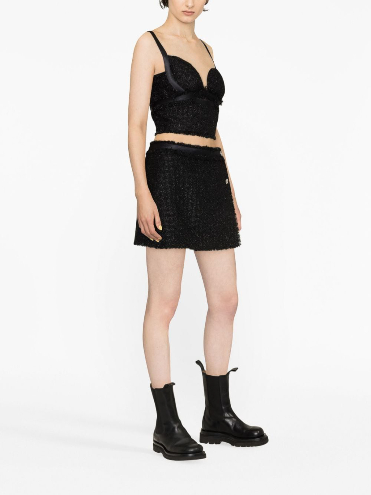 Shop Versace Vichy Tweed Wrap Mini Skirt In Black