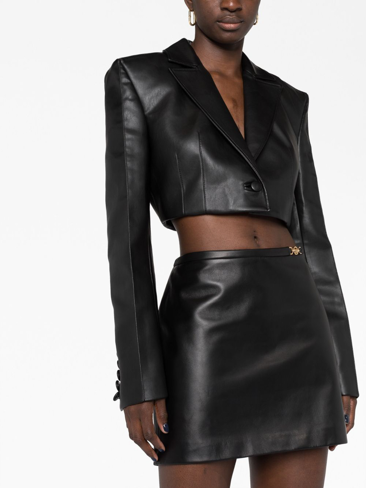 Shop Versace Leather Mini Skirt In Negro
