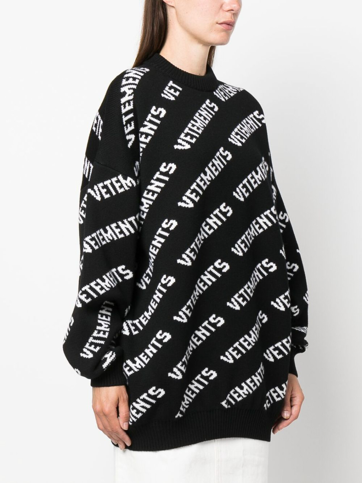 Shop Vetements Monogram Merino Wool Sweater In Black