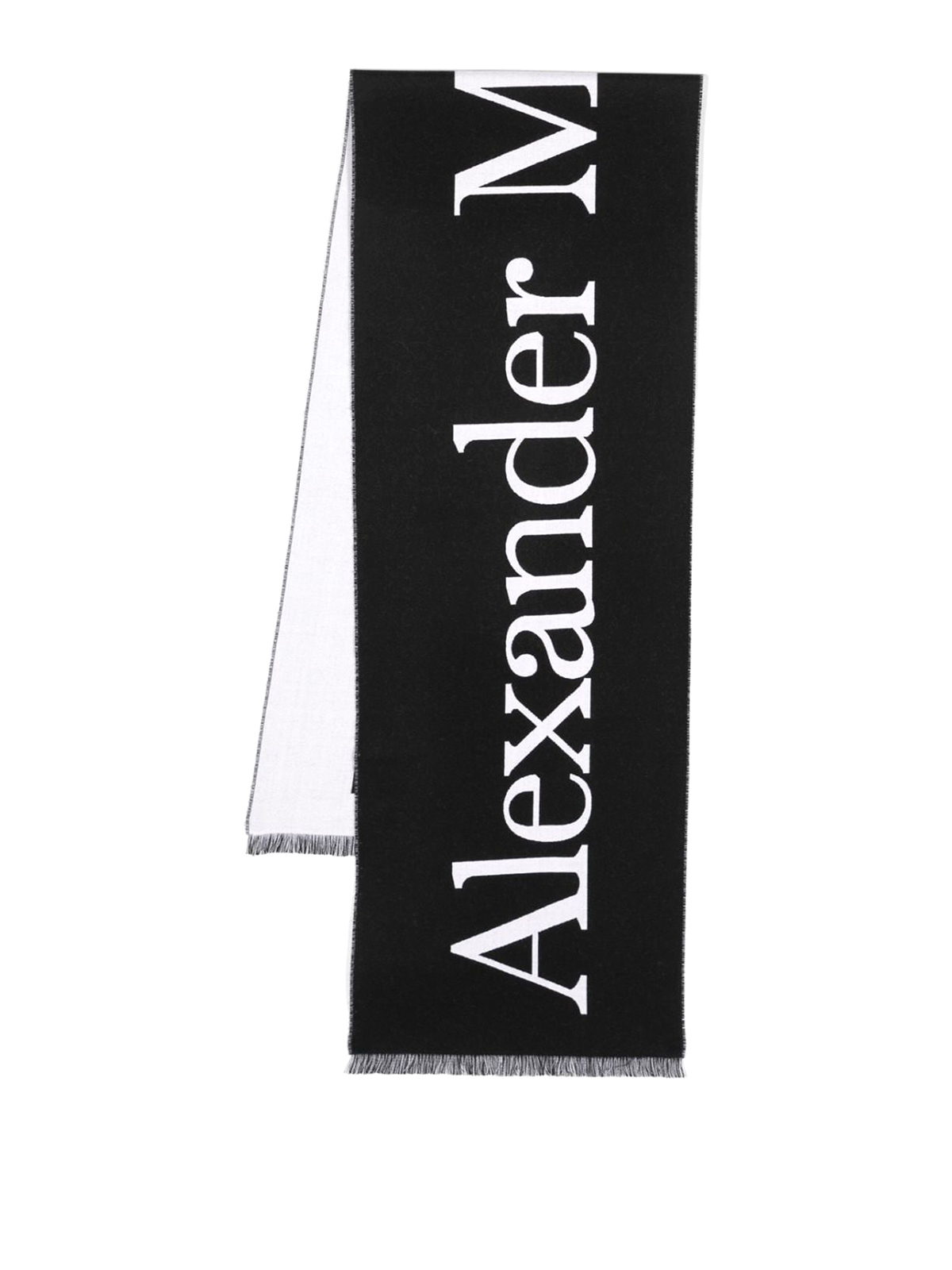 Alexander Mcqueen Logo Wool Scarf In Black