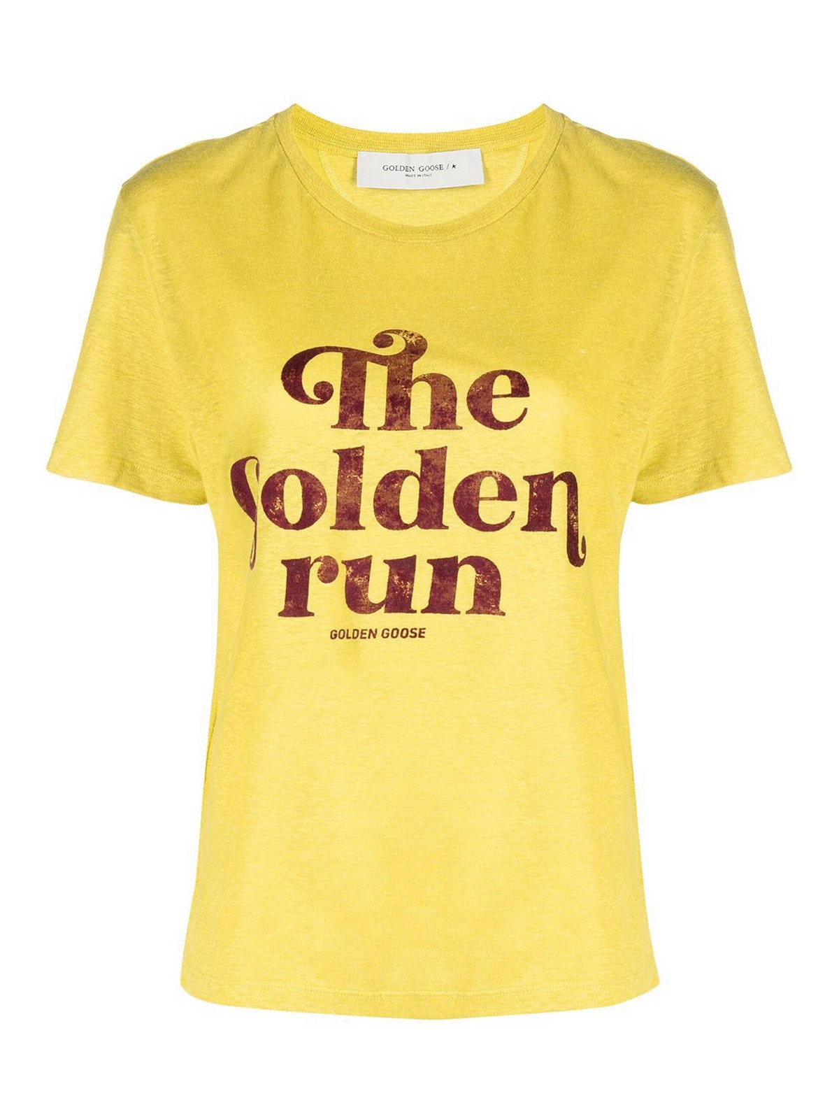Golden Goose Printed Linen T-shirt In Yellow