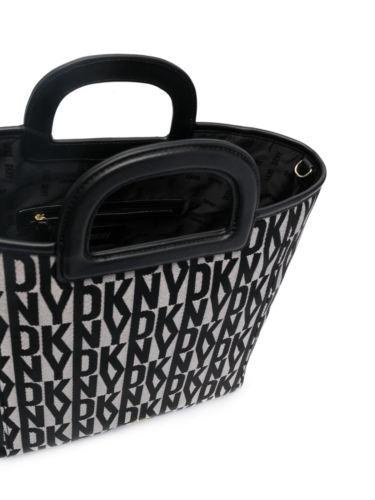 DKNY Monogram-jacquard Leather Tote Bag in Black