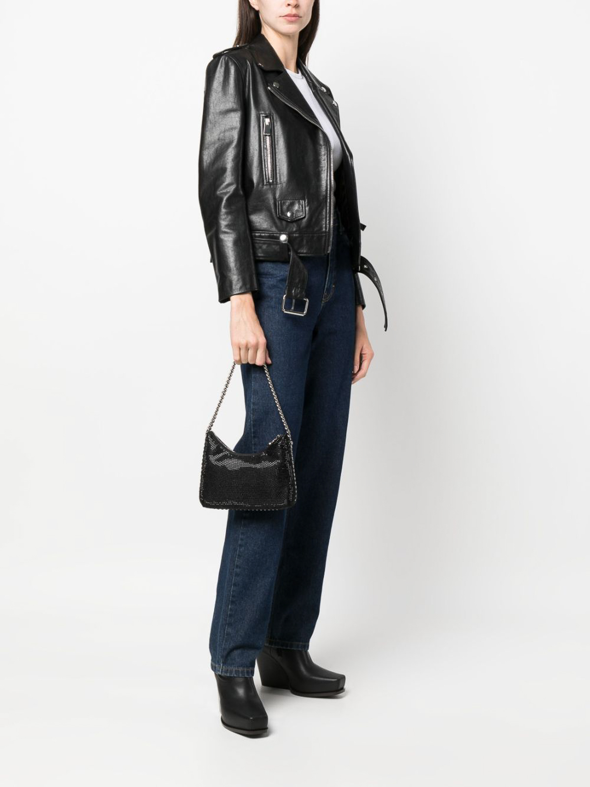 Shop Stella Mccartney Falabella Mini Zip Shoulder Bag In Black