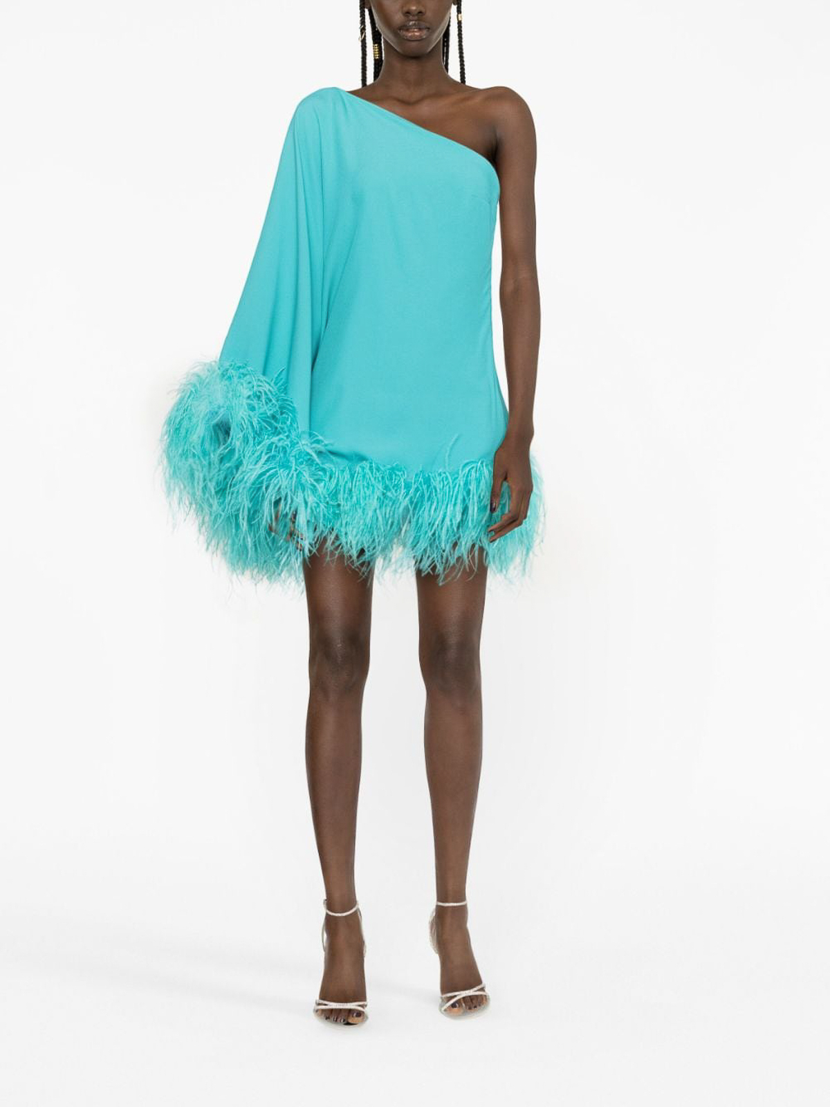 Shop Taller Marmo Feather-trimmed Crepe Mini Dress In Blue