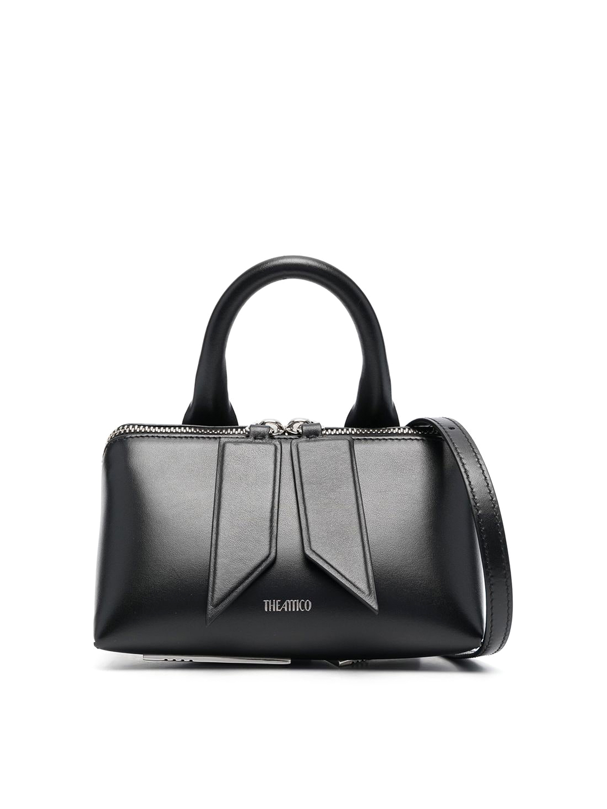 Attico Friday Mini Leather Tote Bag In Black