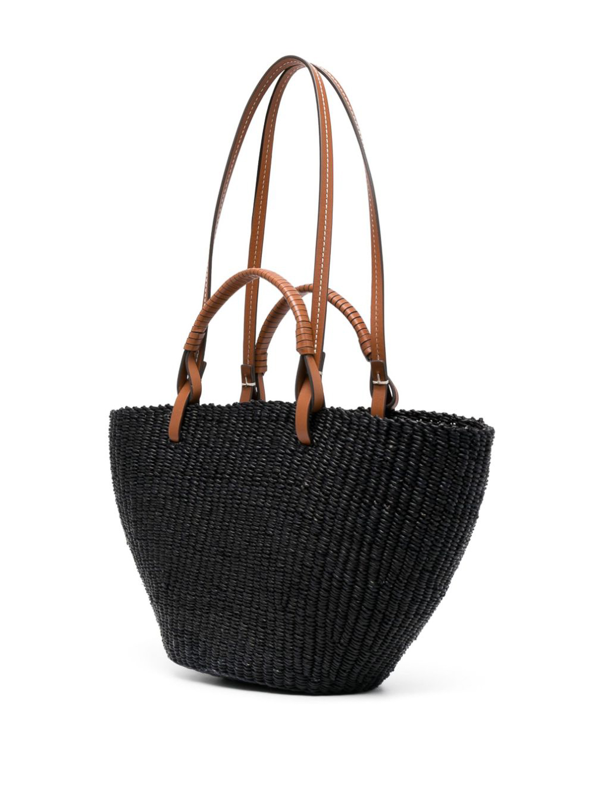 Shop Tory Burch Eleanor Small Straw Basket Tote In Black