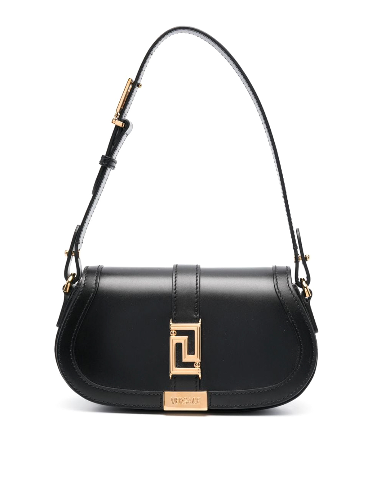 Shop Versace Greca Goddess Leather Mini Bag In Black